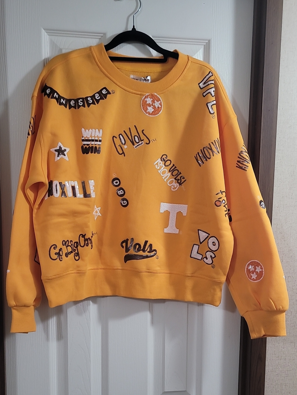 Stewart Simons Bright Orange Sequin Design Semi-cropped Sweatshirt